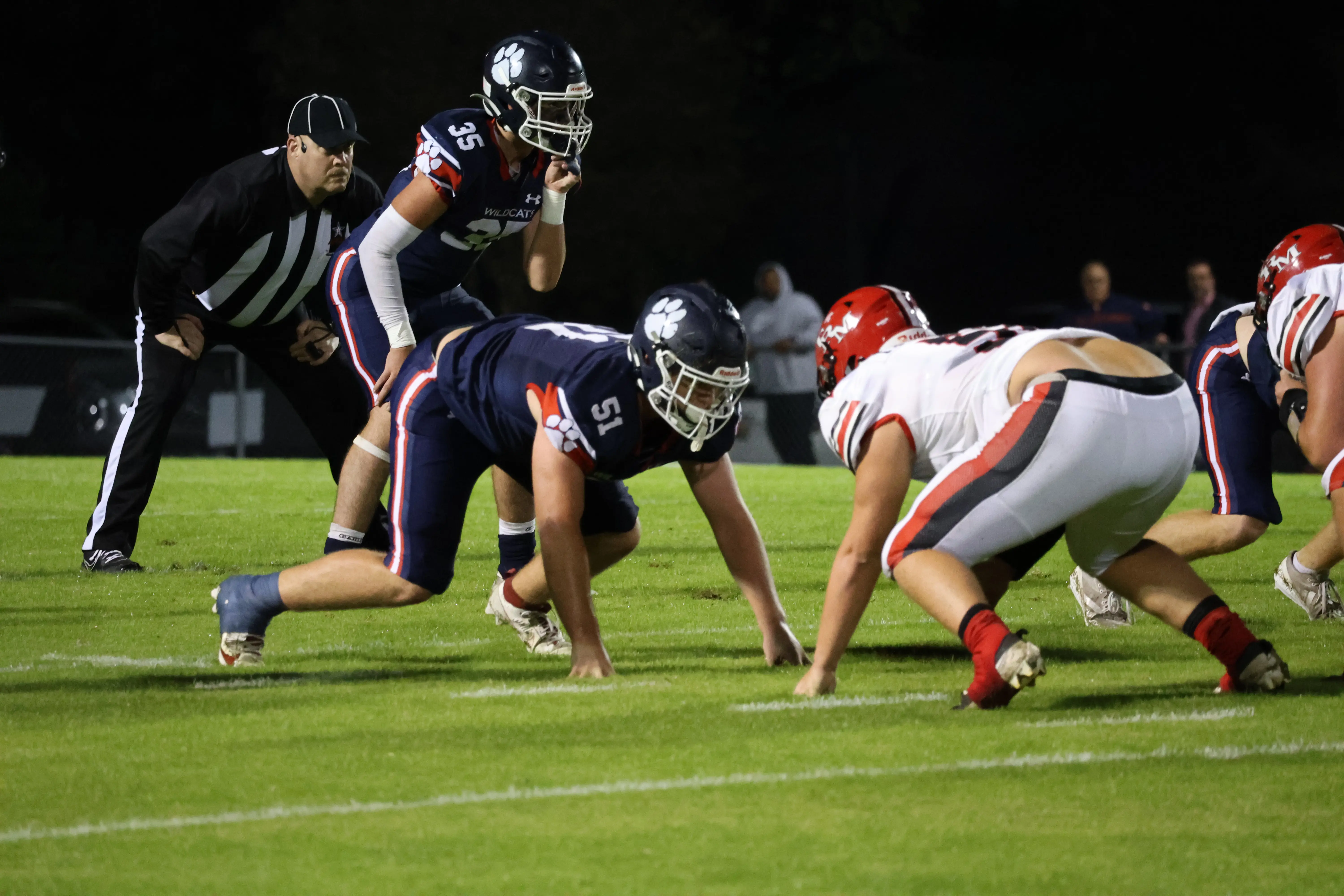 A football player on the offensive line