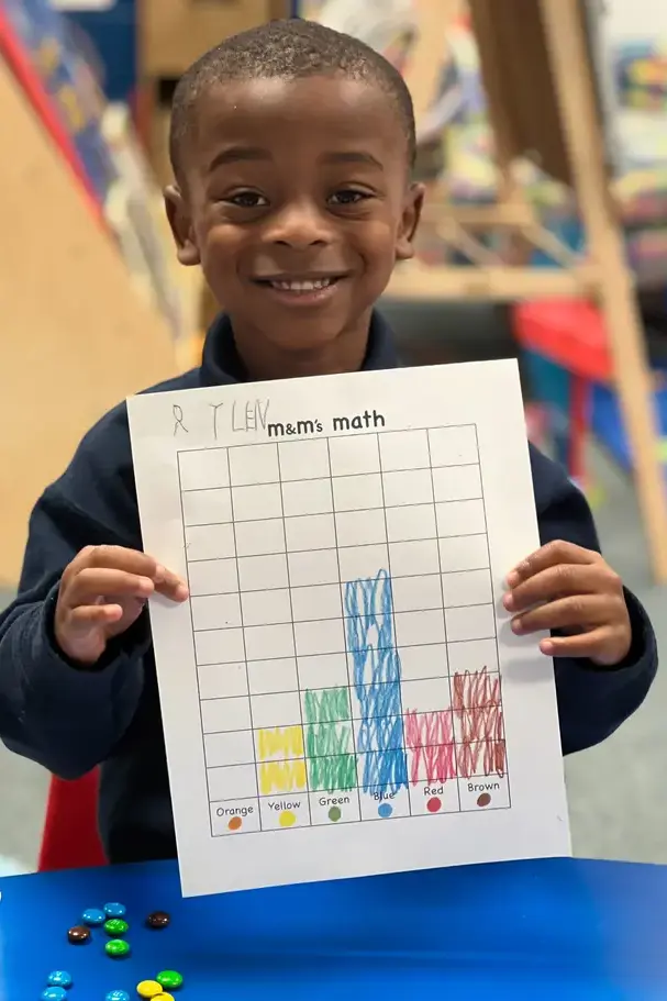 preschool boy holding math sheeton page image
