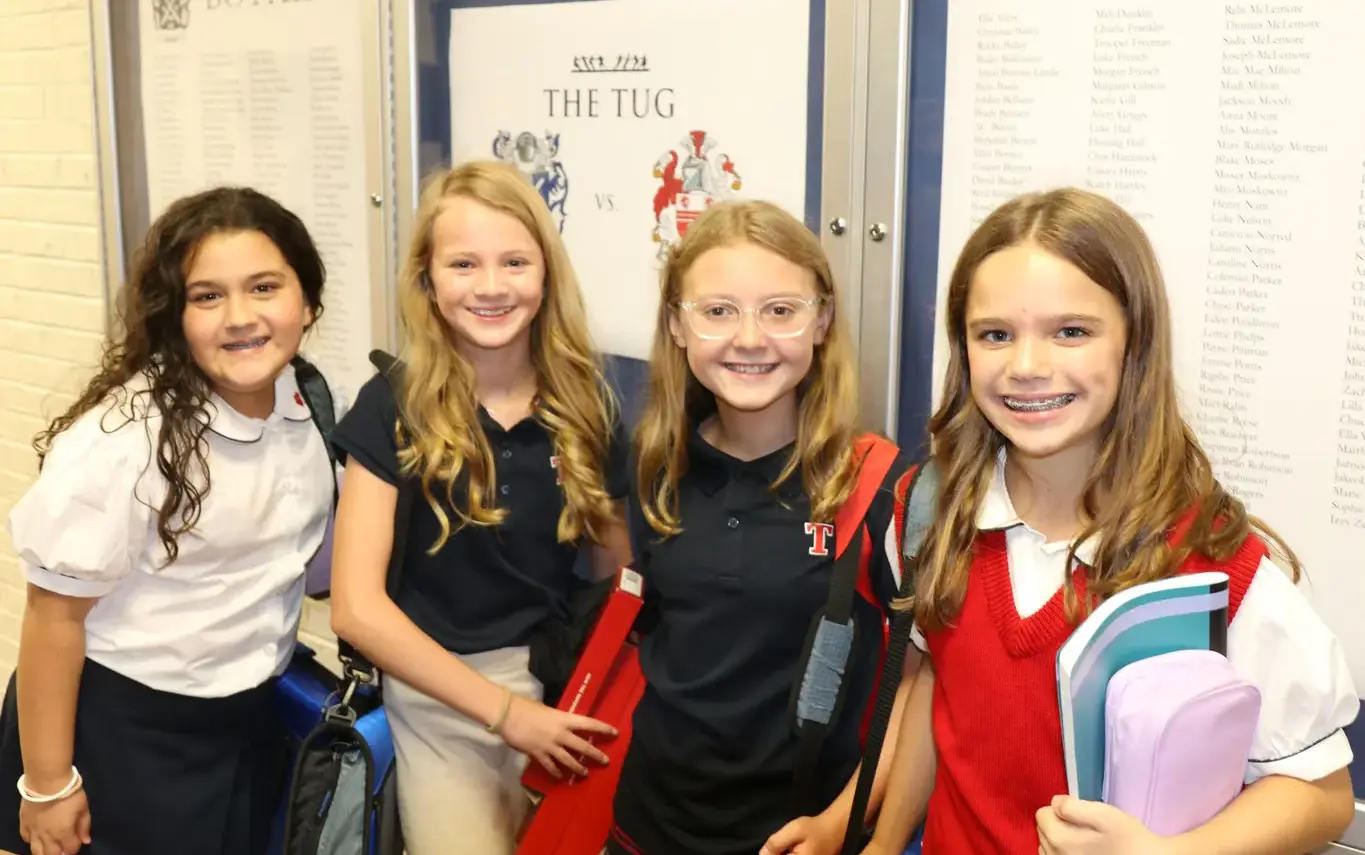 four girls in school hallwayon page image