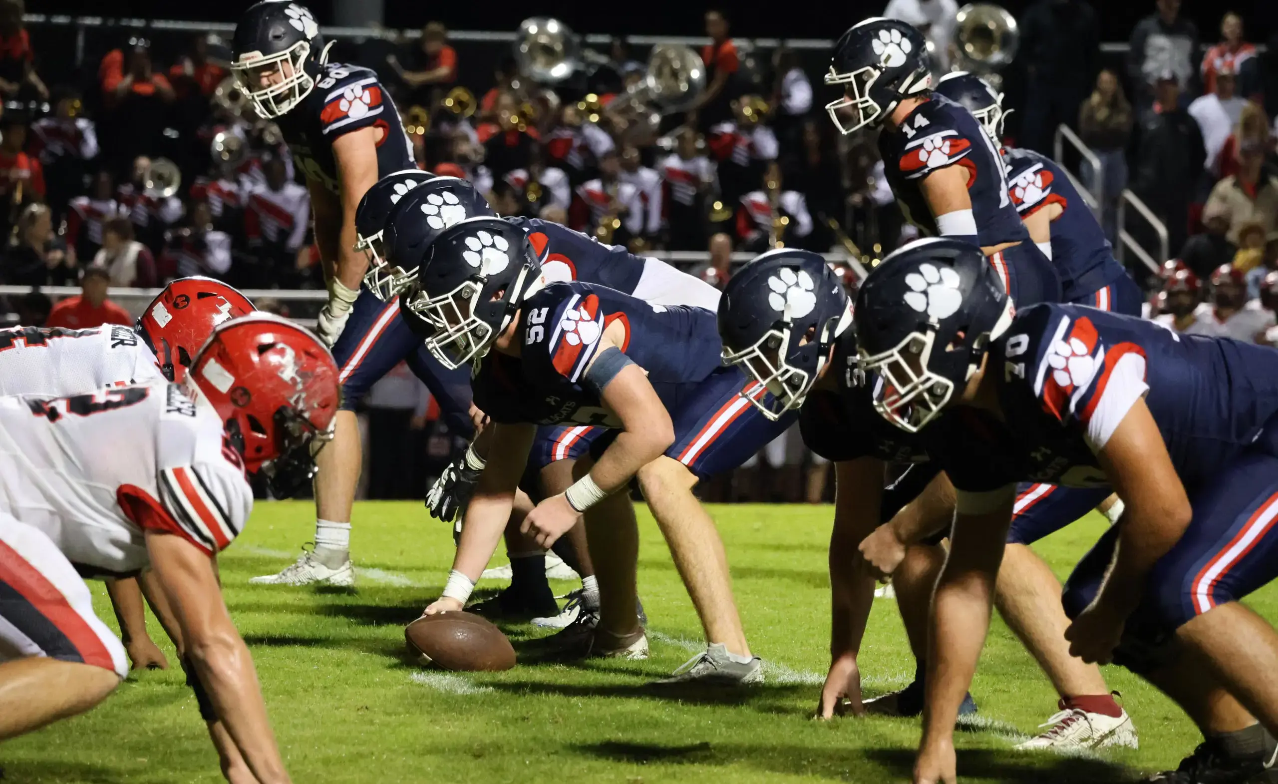 Football players getting ready for a play